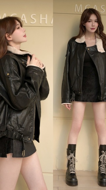 柔軟內毛毛百搭寬鬆皮外套(2色)