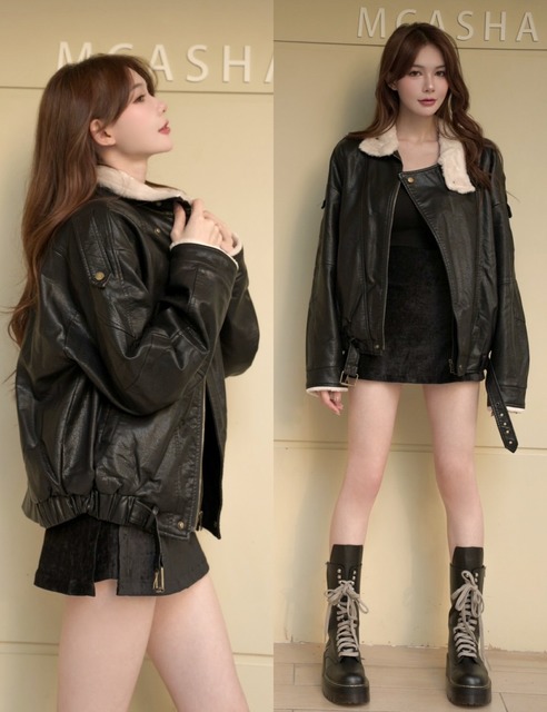 ➤柔軟內毛毛百搭寬鬆皮外套(2色)