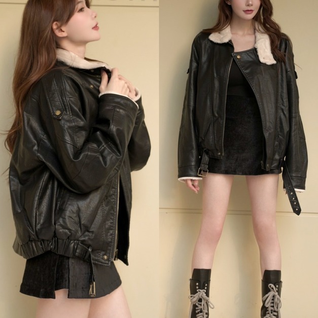 ➤柔軟內毛毛百搭寬鬆皮外套(2色)