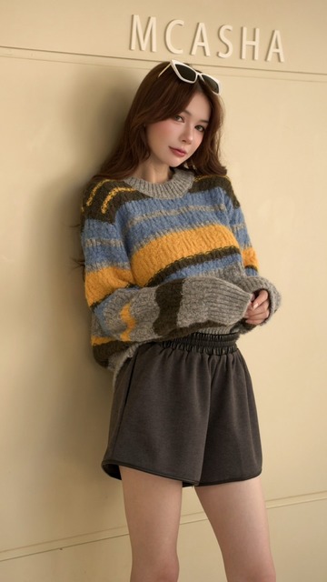 ➤時髦拼接皮革鬆緊短褲(2色)