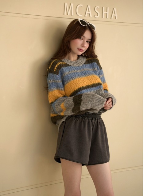 ➤時髦拼接皮革鬆緊短褲(2色)