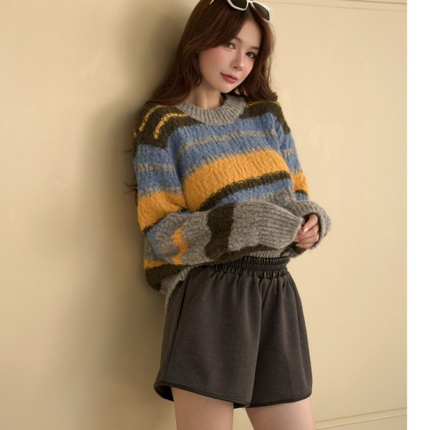 ➤時髦拼接皮革鬆緊短褲(2色)