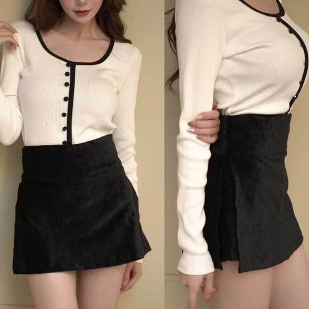 ➤光澤感絨面絲滑開岔短褲裙(3色)