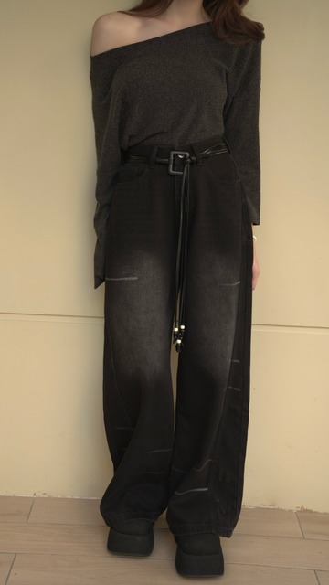 個性流蘇綁帶刷白寬褲S~L