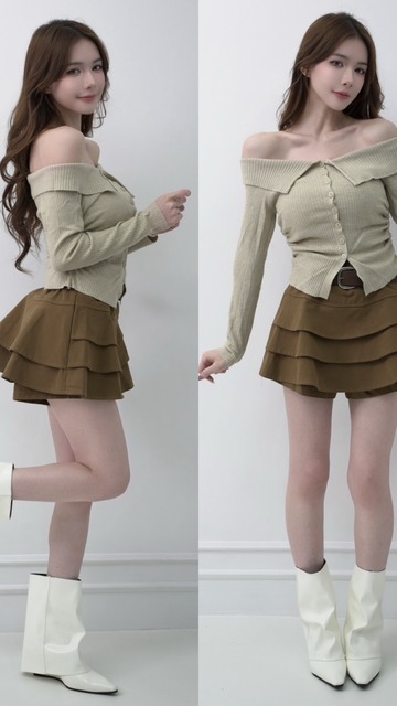 ➤絨面覆皮帶蛋糕裙S-L (2色)