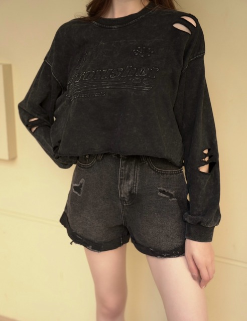 美式印花刷破寬鬆短T(3色)