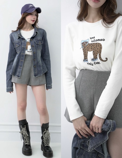 ➤觸感極好磨毛貓咪長袖棉TEE