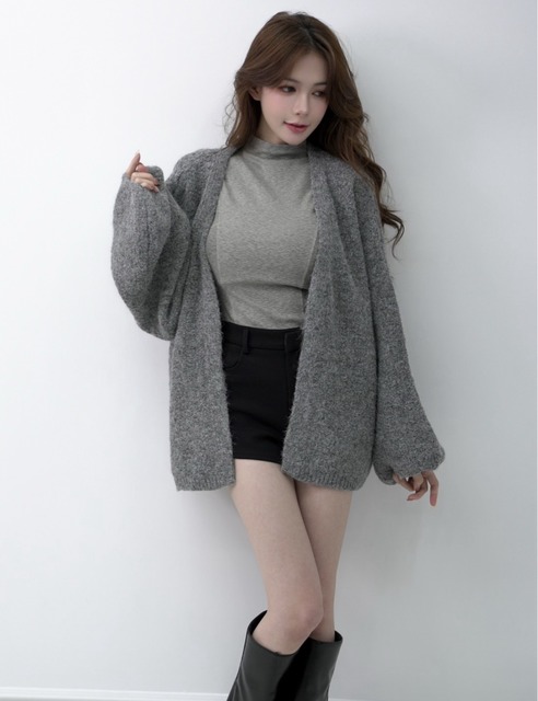 暖暖QQ編織紋燈籠袖針織外套(3色)