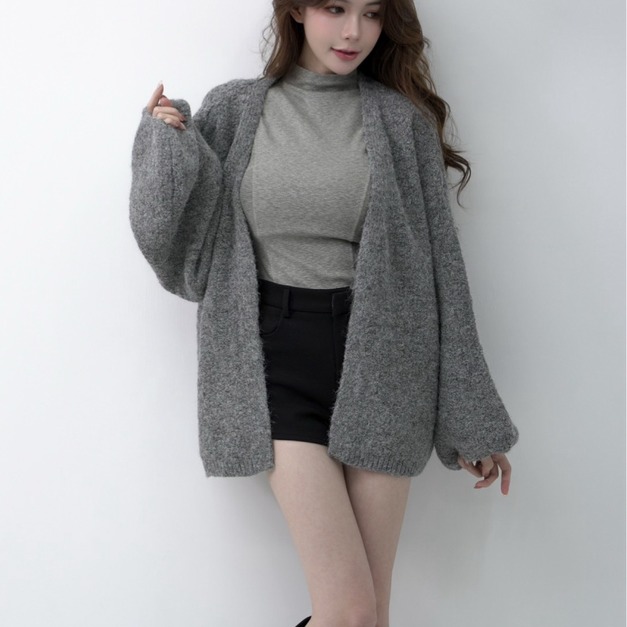 暖暖QQ編織紋燈籠袖針織外套(3色)