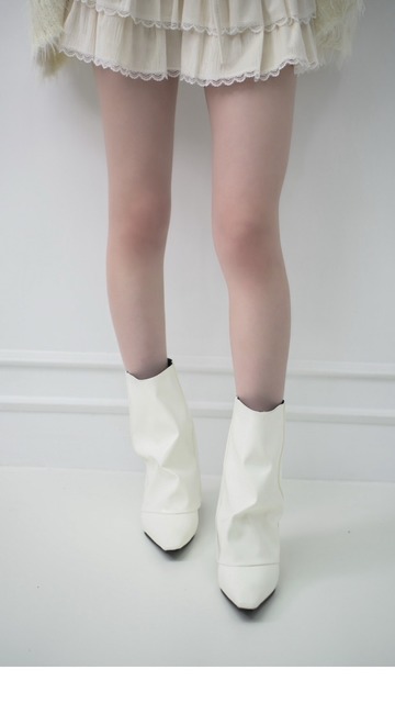 亮皮尖頭楔型短靴35-39