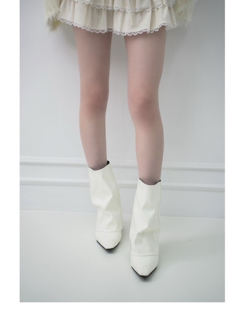 亮皮尖頭楔型短靴35-39