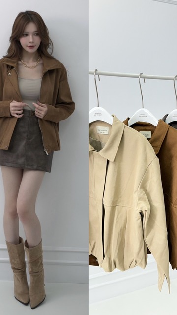 質感翻領麂皮拉鍊外套(3色)