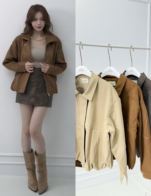 質感翻領麂皮拉鍊外套(3色)