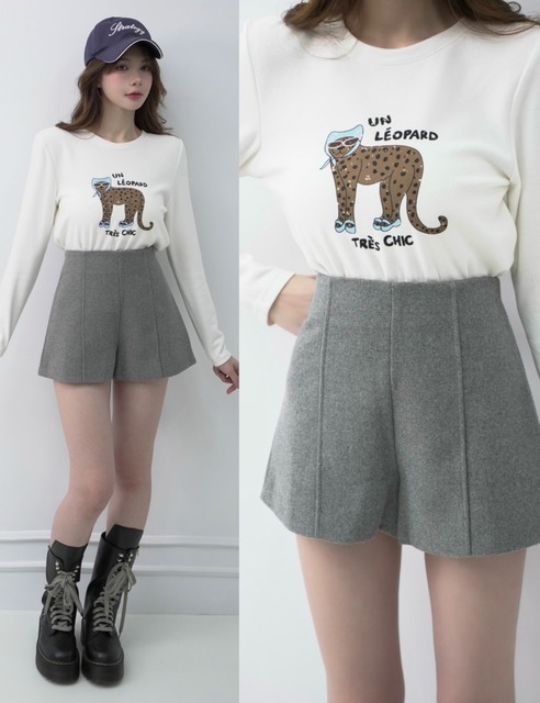 ➤高腰毛呢短褲S-L (2色）