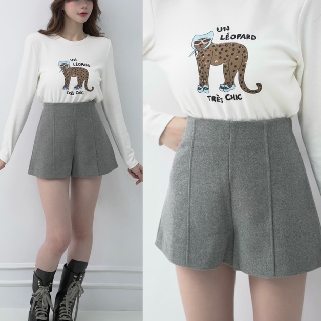 ➤高腰毛呢短褲S-L (2色）