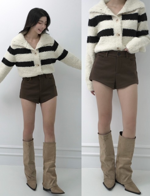 韓國QQ毛橫條鈕釦毛衣（2色）