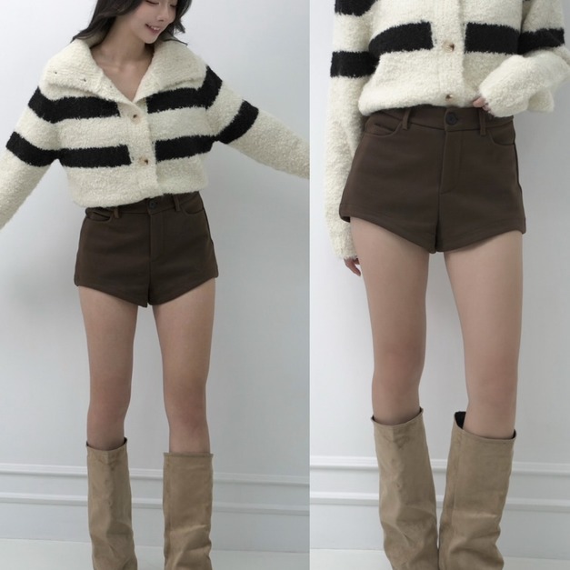 韓國QQ毛橫條鈕釦毛衣（2色）