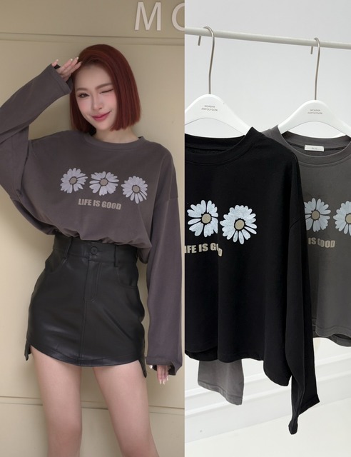 ➤日韓風格三朵花柔軟長袖百搭棉T(3色)