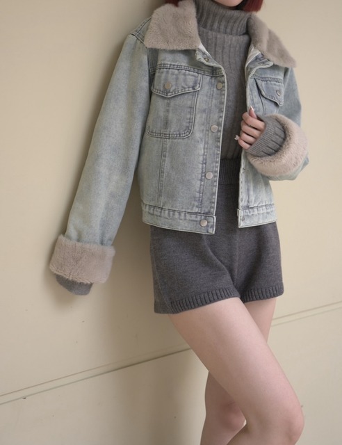 ➤毛毛領牛仔鋪棉外套(2色)