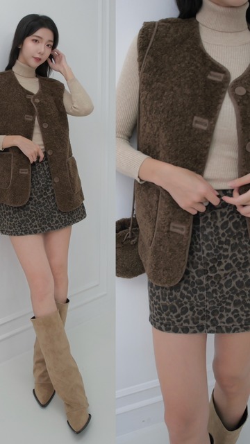 ➤QQ毛內麂皮背心式外套有附小包包 (3色)