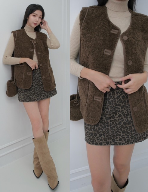 ➤QQ毛內麂皮背心式外套有附小包包 (3色)