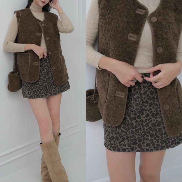 ➤QQ毛內麂皮背心式外套有附小包包 (3色)