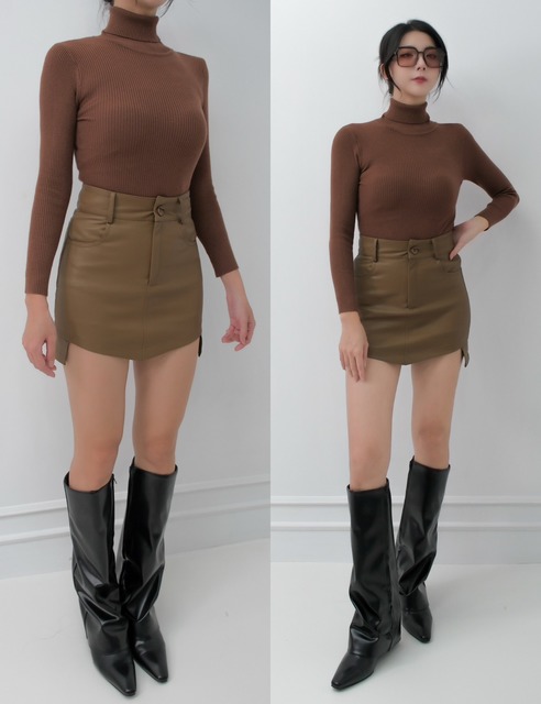 ➤高腰顯瘦造型皮褲裙S-L