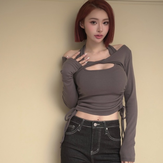 ➤時髦掛脖抽繩扭結2件套上衣(5色)