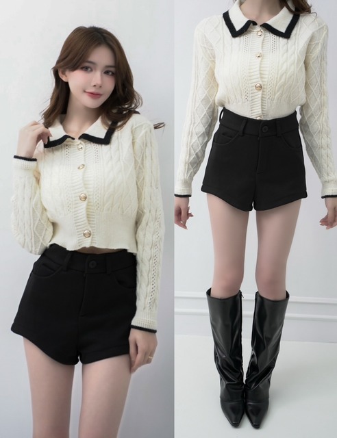 ➤正韓小香拼色鈕釦針織上衣(2色)