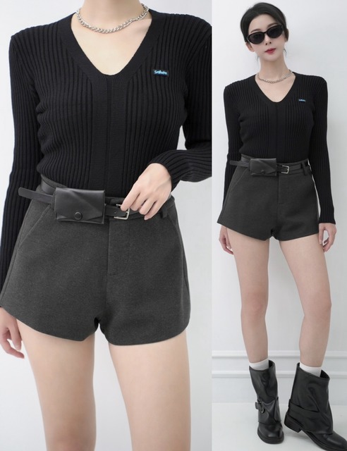 ➤觸感極好毛呢小腰包短褲S-M (2色）