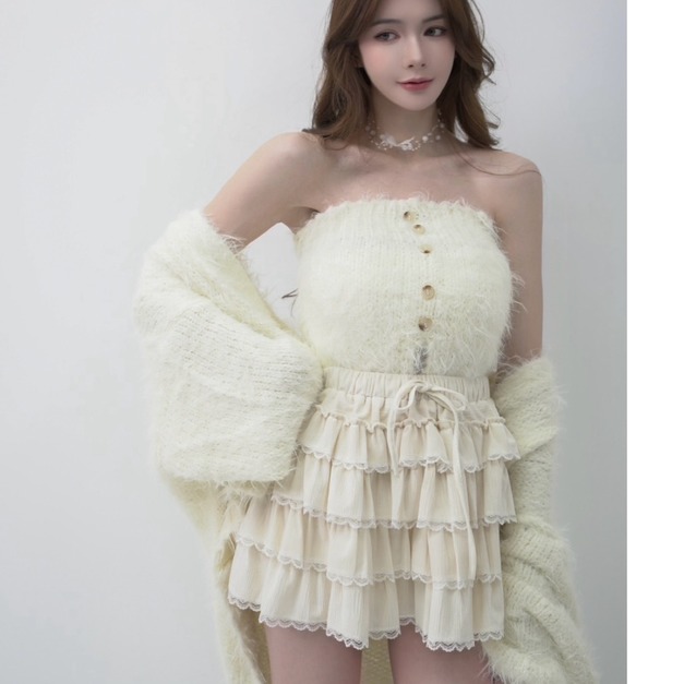 ➤氣質絨面緹花蛋糕裙（3色）