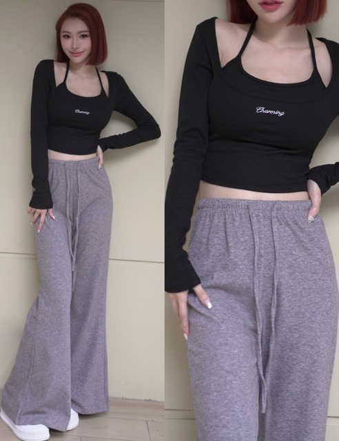 ➤草寫胸墊長袖上衣(3色)