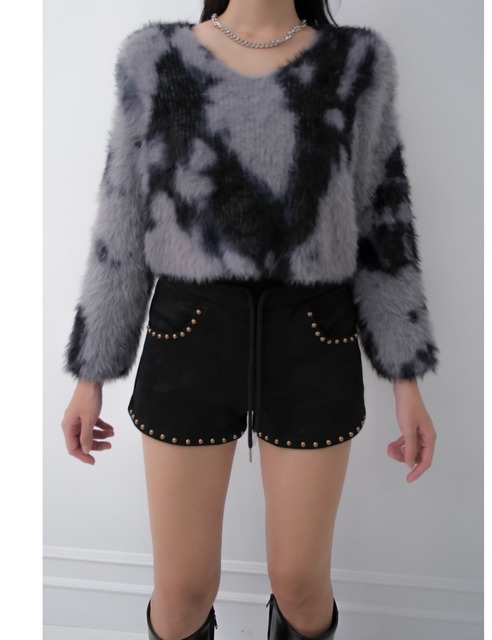 ➤時髦鉚釘麂皮鬆緊短褲(2色)