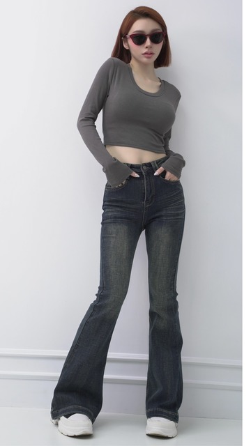 復古刷色內磨毛喇叭褲S~L