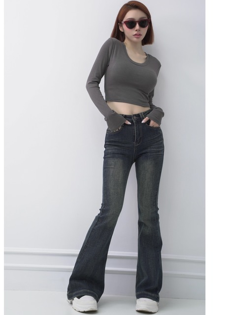 復古刷色內磨毛喇叭褲S~L