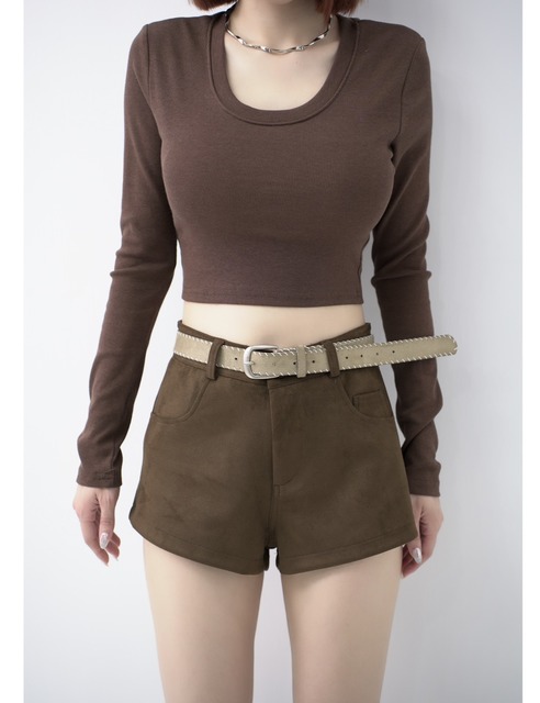 副皮帶高腰麂皮短褲S~L