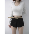 副皮帶高腰麂皮短褲S~L_1