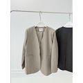 韓系開襟斜紋布質感長版外套(2色)_2