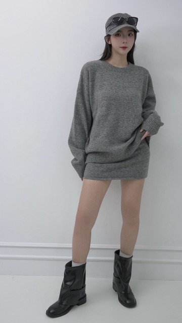 韓國寬鬆羊毛上衣搭配高腰鬆緊短裙(3色)