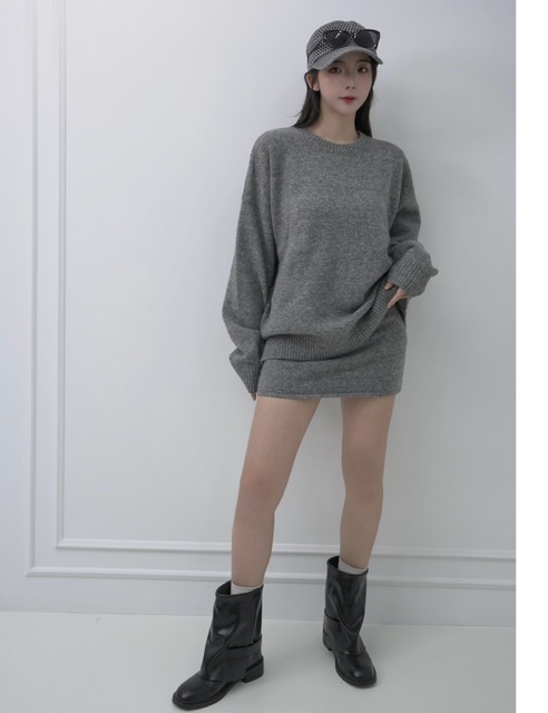 韓國寬鬆羊毛上衣搭配高腰鬆緊短裙(3色)