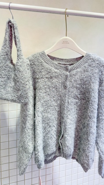 QQ毛排釦毛衣外套附小包包(2色)