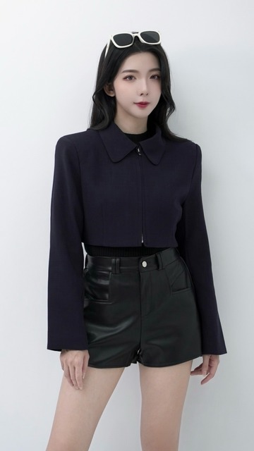 短版翻領質感拉鍊外套(2色)