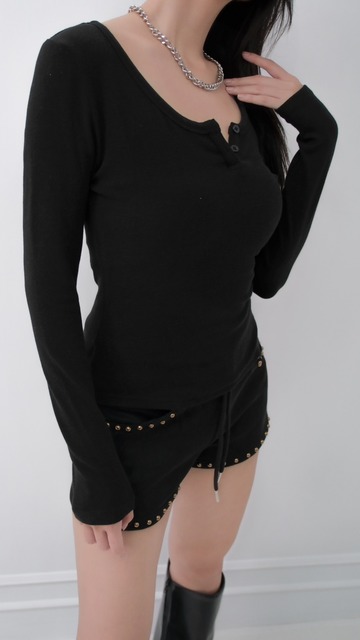 雙面磨毛長袖V領小釦上衣 (4色)