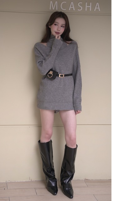 S~XL都可穿高領背心搭配V領寬鬆連身毛衣(4色)色)