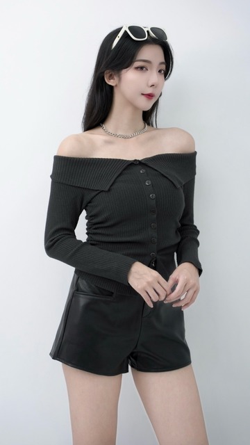 落肩氣質排釦針織上衣 (4色)