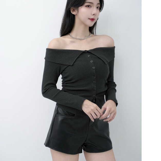 落肩氣質排釦針織上衣 (4色)