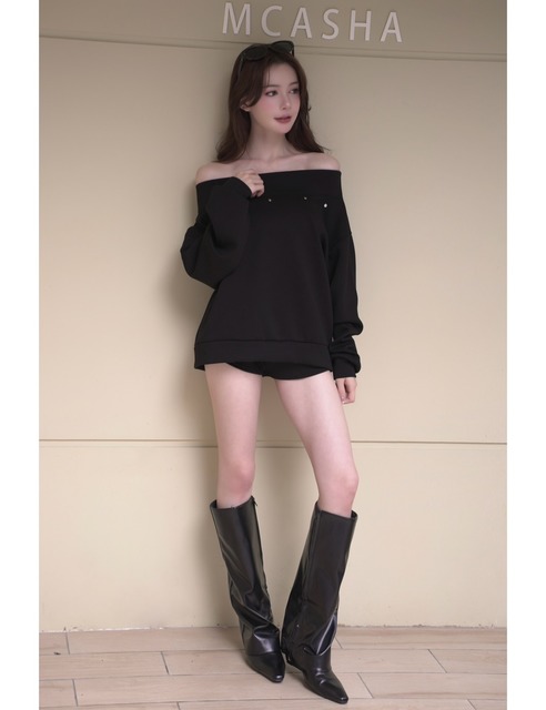 厚實太空鉚釘寬鬆上衣搭配鬆緊短褲(3色)