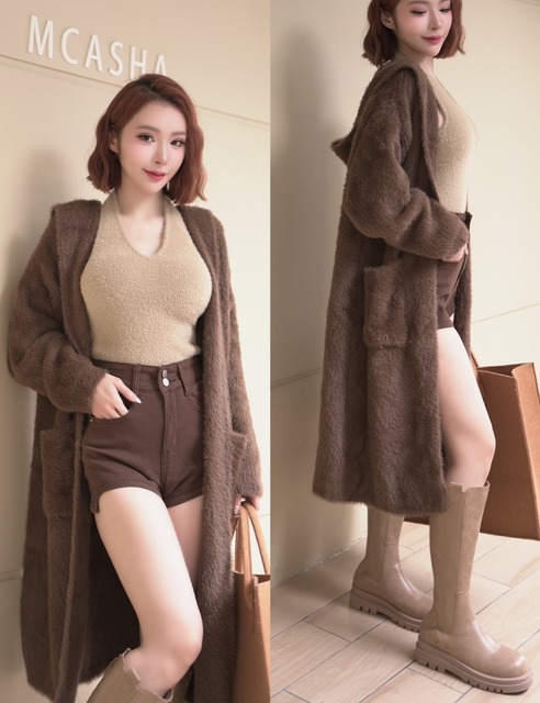 值得收藏連毛海馬毛長版外套(5色)