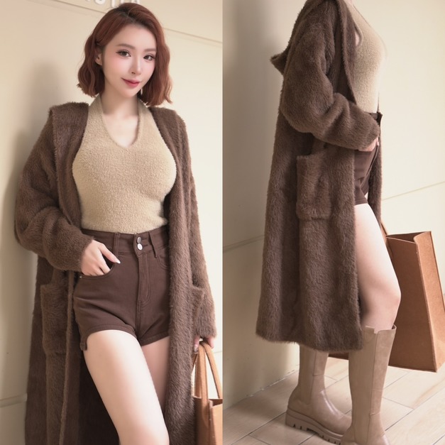 值得收藏連毛海馬毛長版外套(5色)