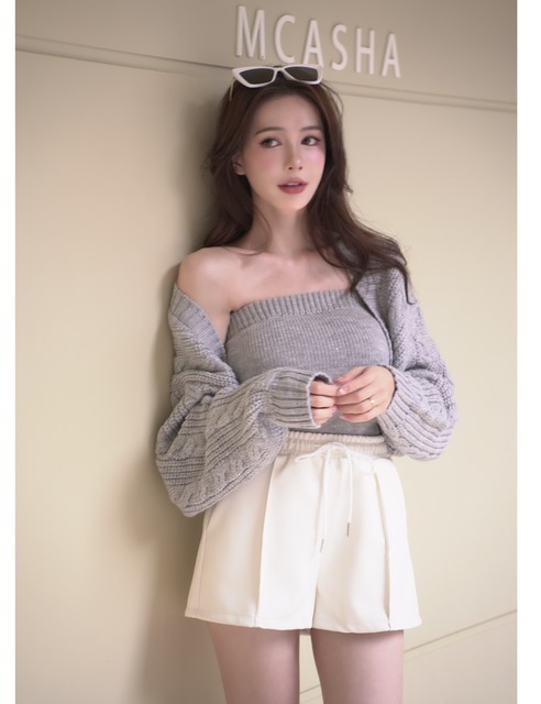 鬆緊防滑抹胸搭配麻花厚實針織外套(3色)